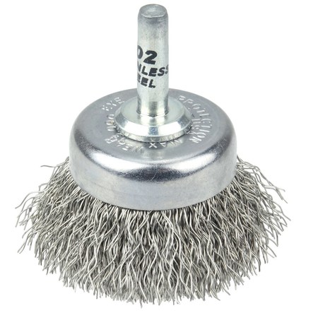 WEILER 1-3/4" Crimped Wire Utility Cup Brush, .0118" Fill, 1/4" Stem 14304